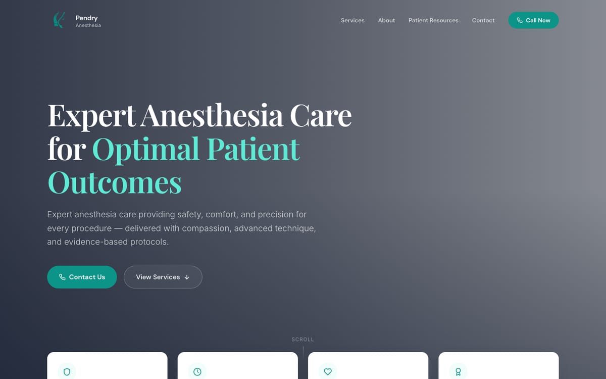 Pendry Anesthesia homepage headline, Expert Anesthesia Care for Optimal Patient Outcomes